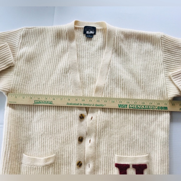 Wool cardigan natural color monogram h pockets Kenneth Gordon - Picture 4 of 4